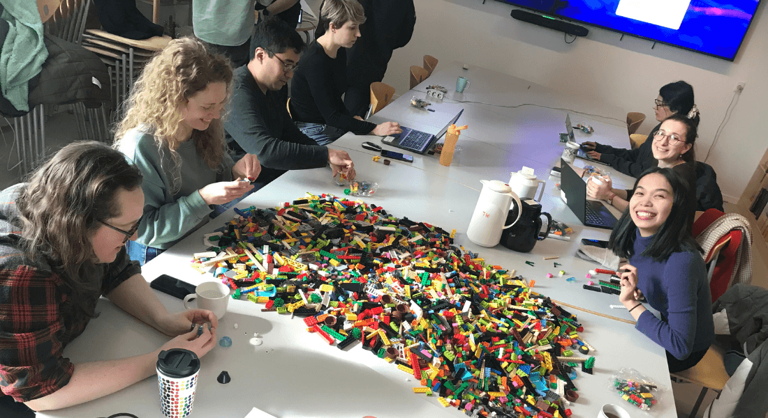 Workshop participants building LEGO at BIO Postdoc Network meeting
